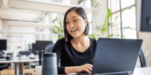 a virtual assistant working with her laptop